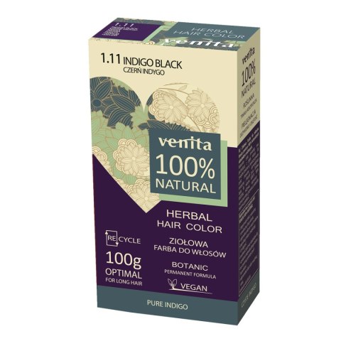 VENITA Herbal Hair Color Ziołowa farba do włosów nr 1.11 czerń indygo VENITA Herbal Hair Color Ziołowa farba do włosów nr 1.11 czerń indygo