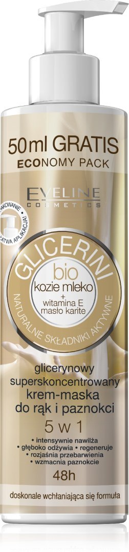 EVELINE Bio Kozie Mleko Glicerynowy superskoncentrowany krem - maska do rąk i paznokci 5 W 1 245 ml