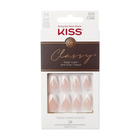 KISS Sztuczne paznokcie na klej Classy Nails, Silk Dress, White, Medium Coffin