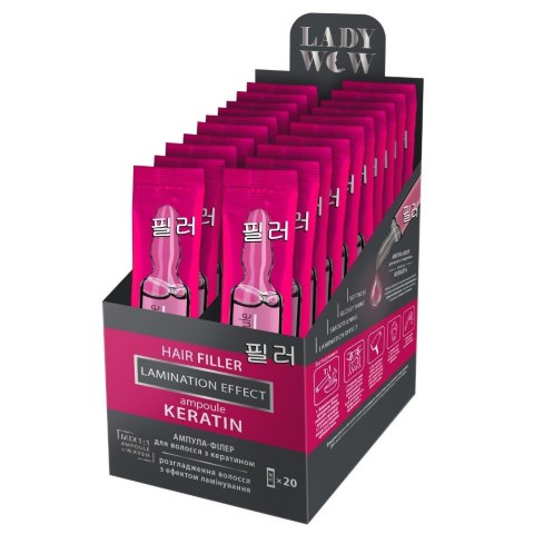 LADY WOW Hair Filler Ampułka keratynowa do włosów - efekt laminacji 15ml LADY WOW Hair Filler Ampułka keratynowa do włosów - efekt laminacji 15ml