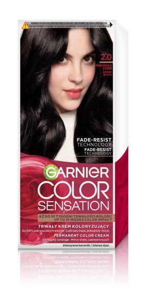 GARNIER Color Sensation Krem koloryzujący nr 2.0 - Hebanowa Czerń 1op. GARNIER Color Sensation Krem koloryzujący nr 2.0 - Hebanowa Czerń 1op.