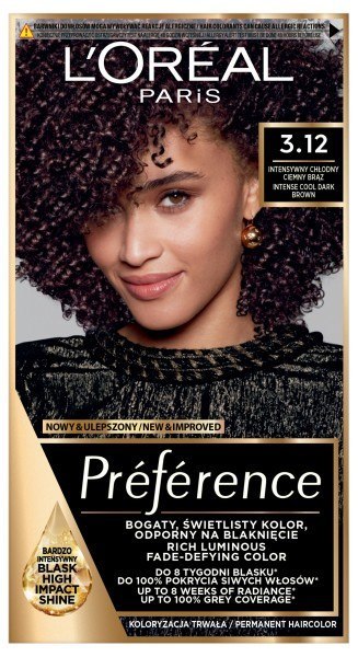 LOREAL Preference Farba do włosów 3.12 - Intensywny Chłodny Ciemny Brąz 1 op. LOREAL Preference Farba do włosów 3.12 - Intensywny Chłodny Ciemny Brąz 1 op.