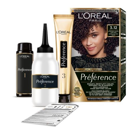 LOREAL Preference Farba do włosów 3.12 - Intensywny Chłodny Ciemny Brąz 1 op. LOREAL Preference Farba do włosów 3.12 - Intensywny Chłodny Ciemny Brąz 1 op.