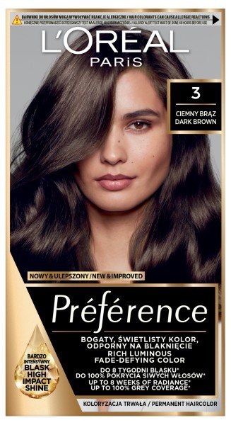 LOREAL Preference Farba do włosów 3 - Ciemny Brąz 1 op. LOREAL Preference Farba do włosów 3 - Ciemny Brąz 1 op.