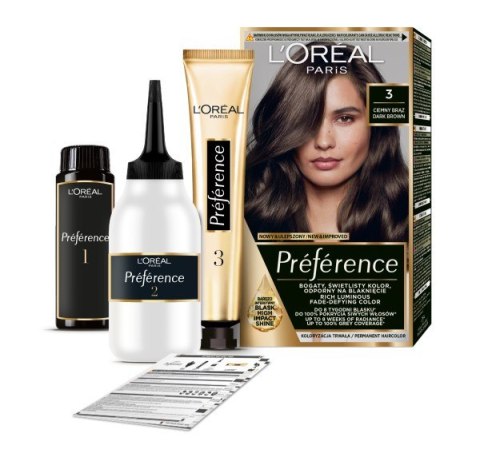 LOREAL Preference Farba do włosów 3 - Ciemny Brąz 1 op. LOREAL Preference Farba do włosów 3 - Ciemny Brąz 1 op.
