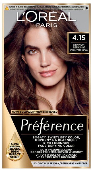 LOREAL Preference Farba do włosów 4.15 Intensywny Głęboki Brąz 1 op. LOREAL Preference Farba do włosów 4.15 Intensywny Głęboki Brąz 1 op.