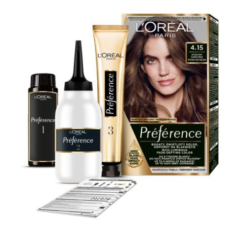 LOREAL Preference Farba do włosów 4.15 Intensywny Głęboki Brąz 1 op. LOREAL Preference Farba do włosów 4.15 Intensywny Głęboki Brąz 1 op.