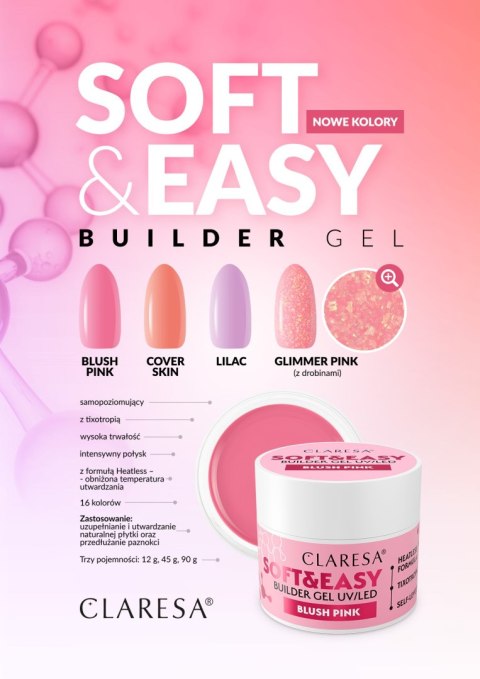 CLARESA N Żel budujący do paznokci Soft&Easy Builder Blush Pink 90g CLARESA N Żel budujący do paznokci Soft&Easy Builder Blush Pink 90g