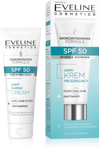 EVELINE SPF 50 Lekki Krem pielęgnujący Filtry+Niacynamid do cery tłustej i mieszanej 30 ml