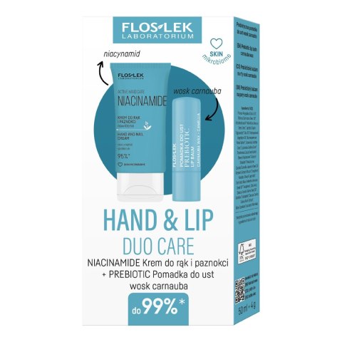 FLOSLEK Zestaw prezentowy Hand & Lip DUO Care Niacinamide (krem do rąk 50ml+pomadka ochronna Prebiotic)