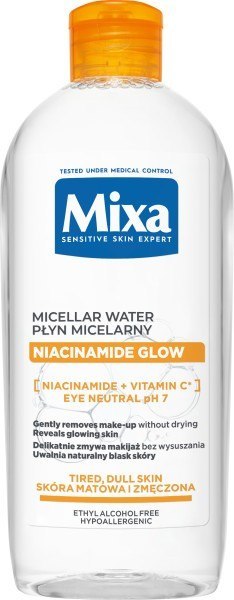 MIXA Niacinamide Glow Płyn micelarny do cery matowej i zmęczonej, 400 ml