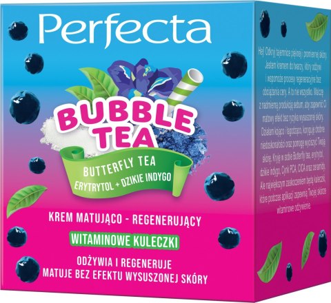 PERFECTA Bubble Tea Krem do twarzy matująco-regenerujący Butterfly Tea, Erytrytol + Dzikie Indygo 50 ml PERFECTA Bubble Tea Krem do twarzy matująco-regenerujący Butterfly Tea, Erytrytol + Dzikie Indygo 50 ml