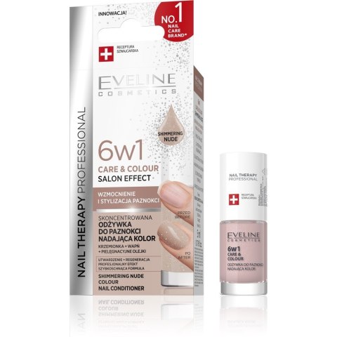 EVELINE Nail Therapy Professional Odżywka do paznokci nadająca kolor Care&Colour 6w1 - Shimmering Nude 5 ml