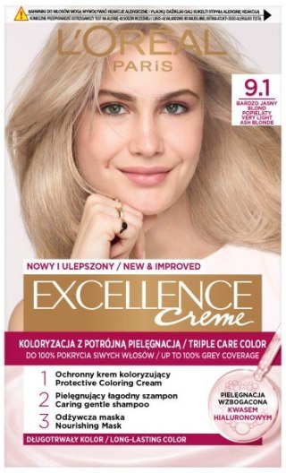 LOREAL Excellence Creme Farba do włosów 9.1 Bardzo jasny blond popielaty