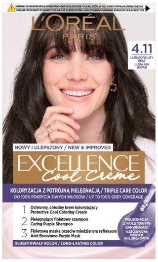 Loreal Excellence Cool Creme Krem koloryzujący 4.11 Ultra Popielaty Brąz 1op.