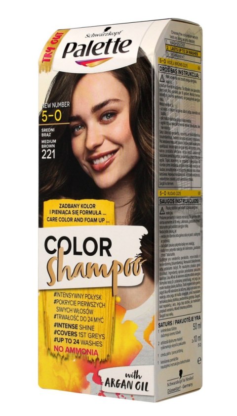 Palette Color Shampoo Szampon koloryzujący nr 5-0 (221) Średni Brąz 1op. Palette Color Shampoo Szampon koloryzujący nr 5-0 (221) Średni Brąz 1op.