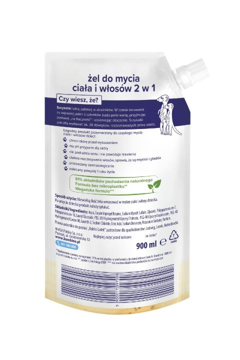 NIVEA Bambino Dzieciaki Żel do mycia ciała i włosów 2w1 Surykatki Refill 900 ml NIVEA Bambino Dzieciaki Żel do mycia ciała i włosów 2w1 Surykatki Refill 900 ml