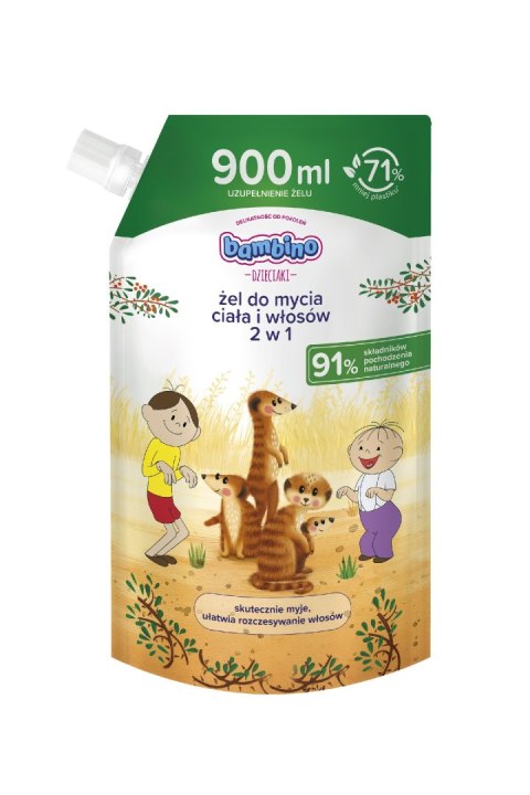 NIVEA Bambino Dzieciaki Żel do mycia ciała i włosów 2w1 Surykatki Refill 900 ml NIVEA Bambino Dzieciaki Żel do mycia ciała i włosów 2w1 Surykatki Refill 900 ml