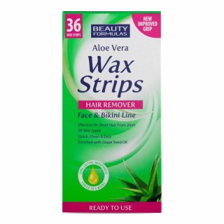 BEAUTY FORMULAS Aloe Vera Plastry do depilacji twarzy i bikini Wax Strips 36 sztuk