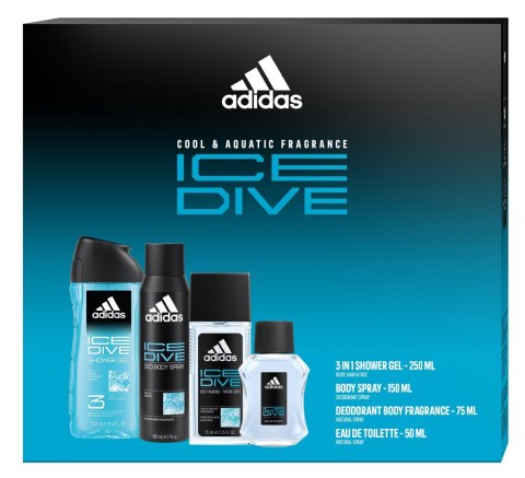 ADIDAS Zestaw prezentowy Ice Dive (Dezodorant naturalny spray 75ml+Dezodorant spray 150ml+Żel pod prysznic 3w1+Woda toaletowa 50