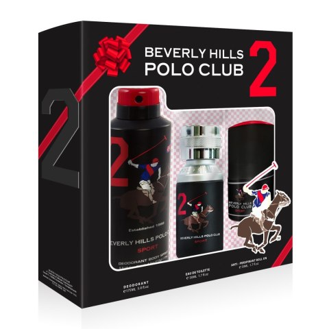 BEVERLY HILLS Polo Club Sport Nr.2 Zestaw upominkowy Woda toaletowa 50 ml + Dezodorant w sprayu 175 ml + Antyperspirant w kulce