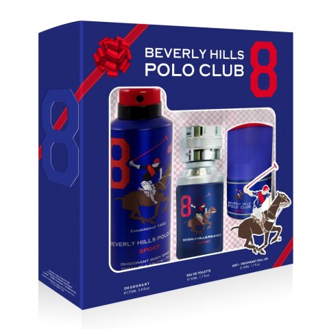 BEVERLY HILLS Polo Club Sport Nr.8 Gift Set Zestaw upominkowy Woda toaletowa 50 ml+ Deodorant 175ml + 50 ml + Antyperspirant w 