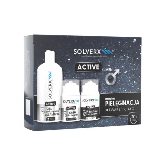 SOLVERX Zestaw prezentowy Męska pielęgnacja Active Żel - Szampon + Krem do twarzy + Balsam po goleniu