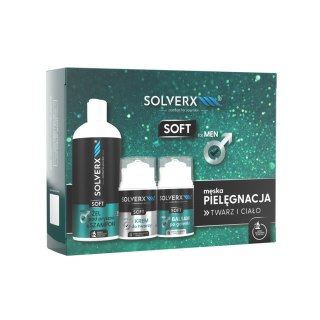 SOLVERX Zestaw prezentowy Męska pielęgnacja Soft Żel - Szampon + Krem do twarzy + Balsam po goleniu