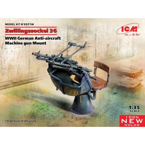 ICM 35714 Zwillingssockel 36, WWII German Anti-aircraft Machihe gun Mount (100% new molds)