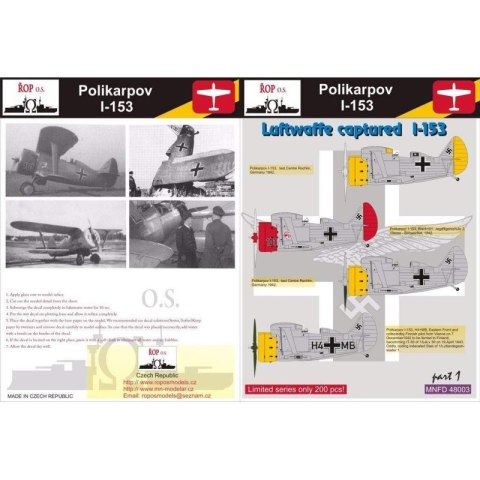 ROP o.s. MNFDL48003 1:48 Polikarpov I-153 - Luftwaffe captured I-153