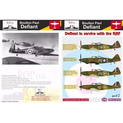 ROP o.s. MNFDL48026 1:48 Boulton Paul Defiant - Defiant in service with the RAF