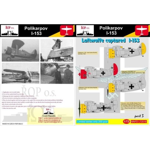 ROP o.s. MNFDL72018 1:72 Polikarpov I-153 - Luftwaffe captured I-153