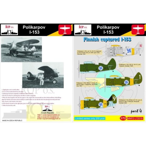 ROP o.s. MNFDL72019 1:72 Polikarpov I-153 - Finnish captured I-153