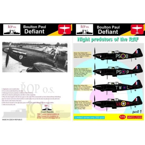 ROP o.s. MNFDL72030 1:72 Boulton Paul Defiant - Night predators of the RAF