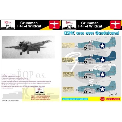 ROP o.s. MNFDL72039 1:72 Grumman F4F-4 Wildcat - USMC aces over Guadalcanal