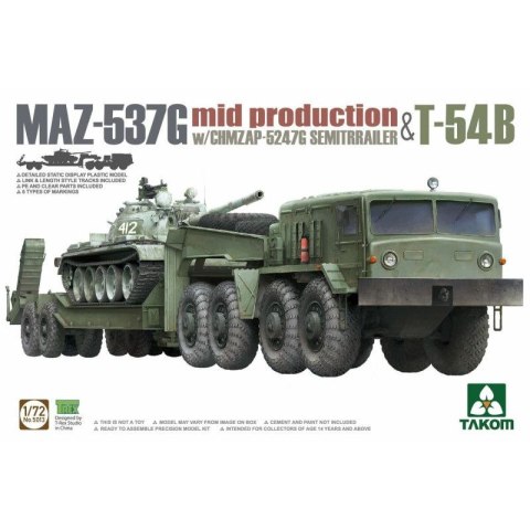 Takom 5013 MAZ-537G w/ChMZAP-5247G Semi-trailer mid production & T-54B