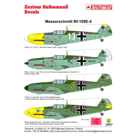 Techmod 32027 Messerschmitt Bf-109E-4