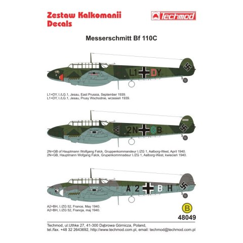 Techmod 48049 Messerschmitt Bf-110 C