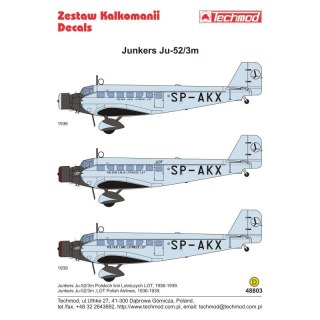 Techmod 48803 Junkers Ju-52 PLL "LOT"