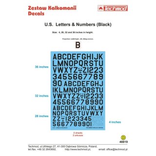 Techmod 48819 U.S. Letters & Numbers Black