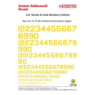 Techmod 72118 U.S. Code Numbers Yellow