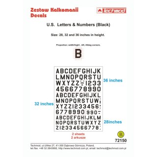Techmod 72150 U.S. Letters & Numbers Black