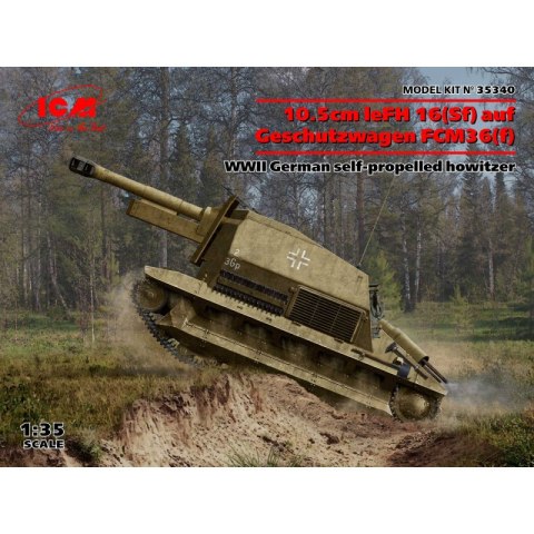 ICM 35340 10.5cm leFH 16(Sf) auf Geschutzwagen FCM36(f), WWII German self-propelled howitzer