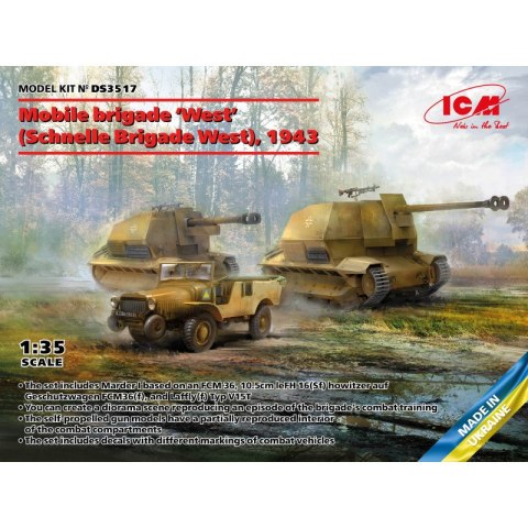 ICM DS3517 Mobile brigade 'West' (Schnelle Brigade West), 1943 (Marder I, 10.5cm leFH 16(Sf) auf Geschutzwagen FCM36(f), Laffly ICM DS3517 Mobile brigade 'West' (Schnelle Brigade West), 1943 (Marder I, 10.5cm leFH 16(Sf) auf Geschutzwagen FCM36(f), Laffly