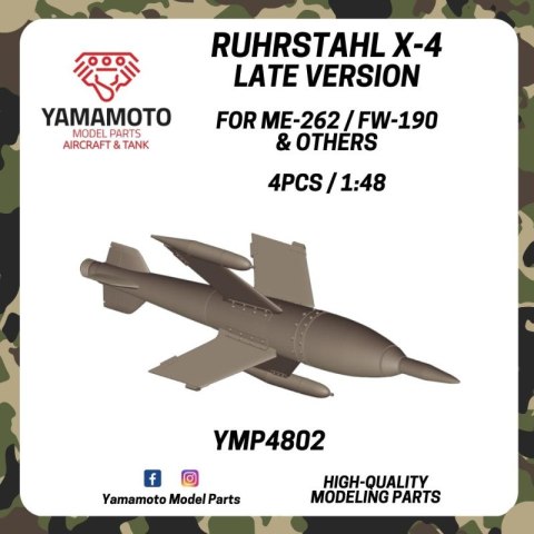 Yamamoto YMP4802 Ruhrstahl X-4 Late For ME-262 / FW-190 & Others 4 pcs.