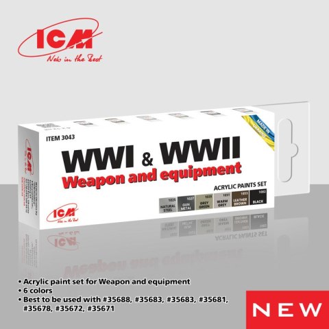 ICM 3043 Acrylic Paints Set WWI&II Weapon and Equipment