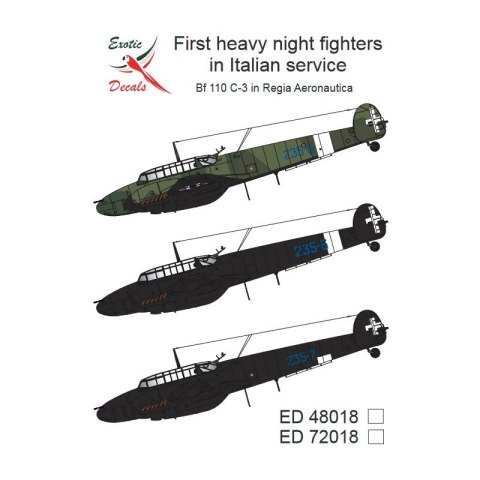 Exotic Decals 48018 First Heavy Night Fighters in Italian Service Bf 110 C-3 in Regia Aeronautica