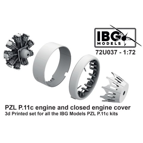 IBG 72U037 PZL P.11c Engine and Closed Engine Cover 3D Printed Set for all IBG PZL P.11c Kits