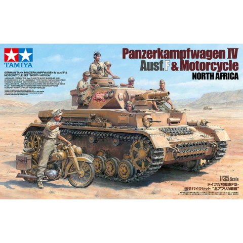 Tamiya 25208 1/35 German Tank Panzerkampfwagen IV Ausf.F & Motorcycle Set "North Africa"