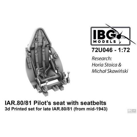 IBG 72U046 Pilot's Seat with Seatbelts for I.A.R. 80/81 (Late, Armored, Used from Mid 1943) 3D Printed Set IBG 72U046 Pilot's Seat with Seatbelts for I.A.R. 80/81 (Late, Armored, Used from Mid 1943) 3D Printed Set